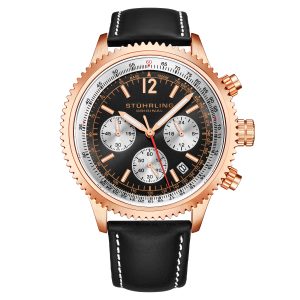 Stührling Mens Monaco 4015 44mm Chronograph – Rose Leather – One Size