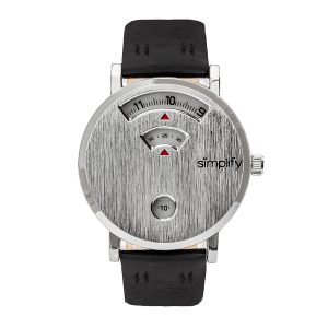 Simplify Unisex The 7000 Leather-Band Watch – Black & Silver Stainless Steel – One Size