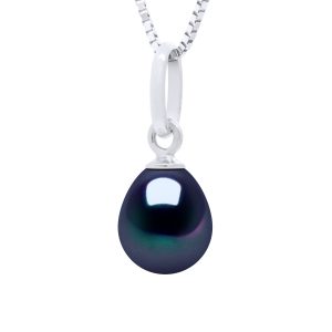 Ateliers Saint Germain Womens Beaded Pendant Articulated in White Gold 375 and Real Cultured Freshwater Pearl Pear 6-7 mm – Black – One Size