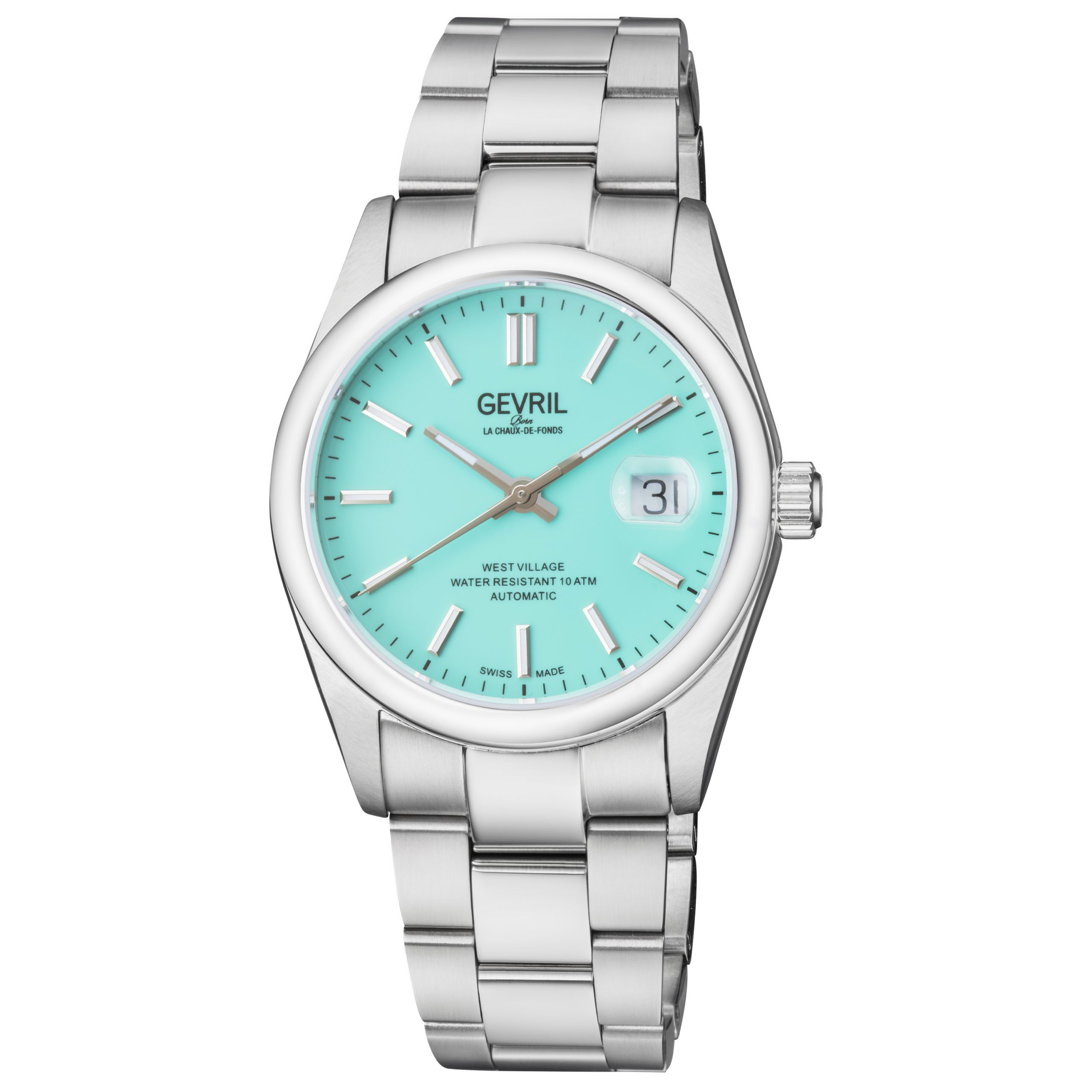 Gevril Mens Automated West Village Tiffany Inexperienced Dial Stainless Metal Bracelet - Silver - One Measurement