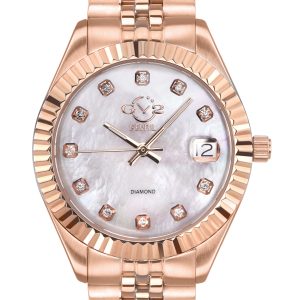 Gv2 Naples 12403 WoMens Swiss Quartz Stainless Metal Diamond Date Watch – Rose Gold – One Dimension