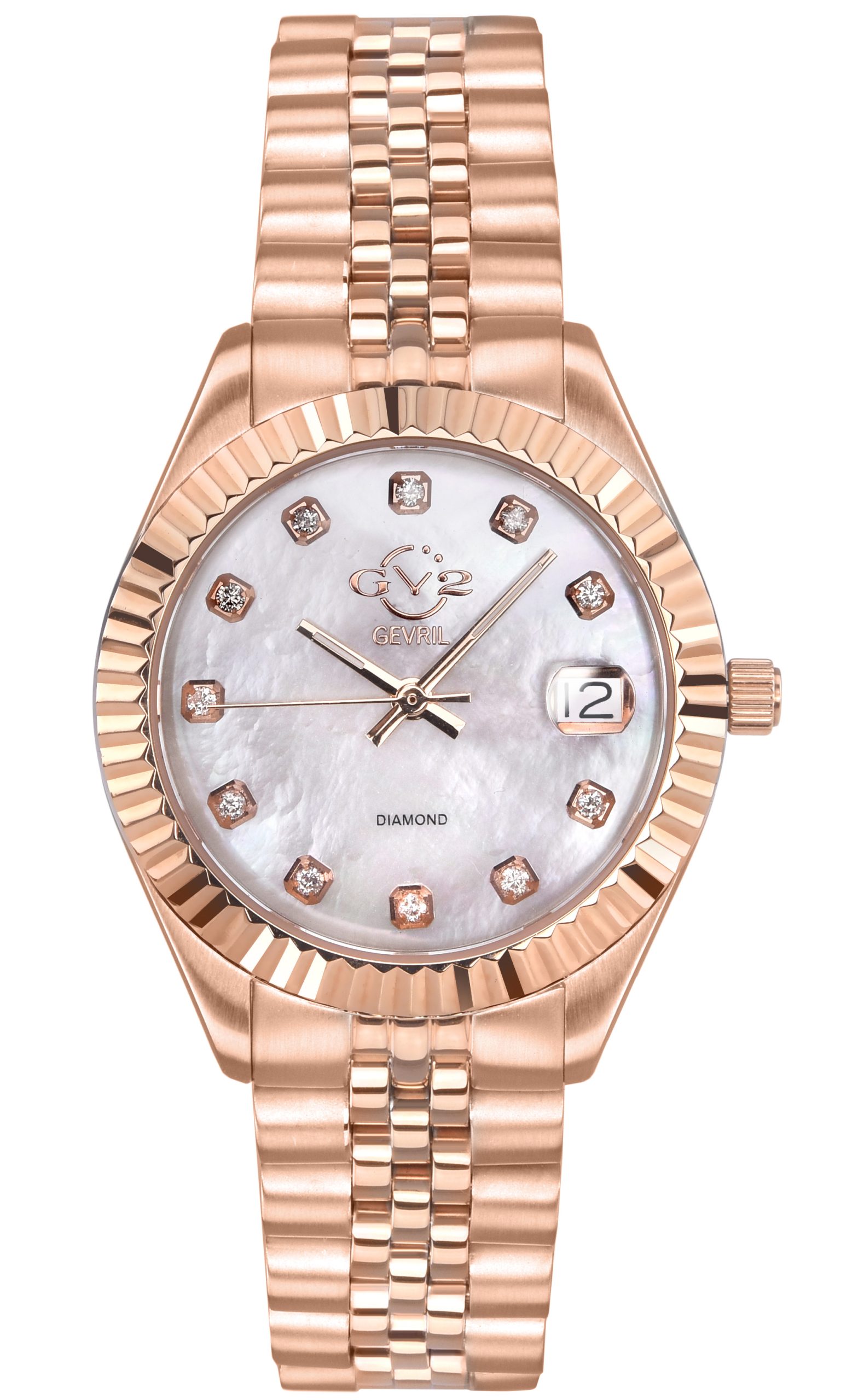 Gv2 Naples 12403 WoMens Swiss Quartz Stainless Metal Diamond Date Watch - Rose Gold - One Dimension