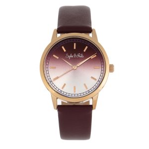 Sophie & Freda Womens and San Diego Leather-Band Watch – Maroon Stainless Steel – One Size