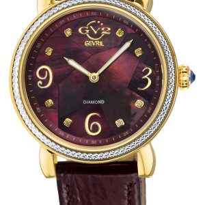 Gv2 Womens Ravenna 12614 Dark Brown MOP Dial Swiss Quartz Watch – Maroon Leather – One Size