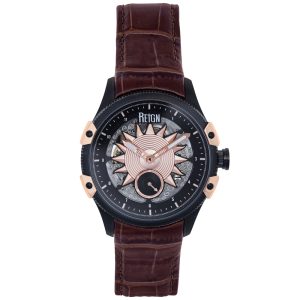 Reign Mens Solstice Computerized Semi-Skeleton Watch – Brown Stainless Metal – One Dimension