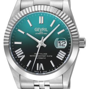 Gevril Mens Automatic West Village Fusion Elite Swiss Sellita SW200 Royal Azure Gradient Dial, 316L Stainless Steel Satin and Polished Bracelet – Silver – One Size