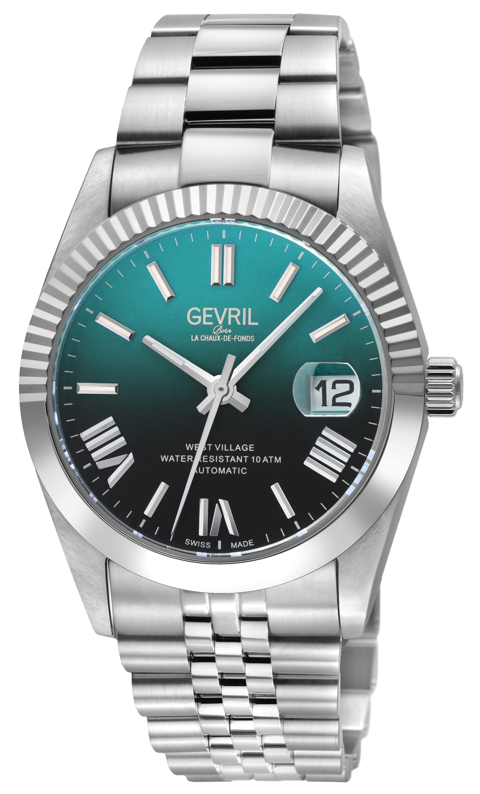 Gevril Mens Automatic West Village Fusion Elite Swiss Sellita SW200 Royal Azure Gradient Dial, 316L Stainless Steel Satin and Polished Bracelet - Silver - One Size