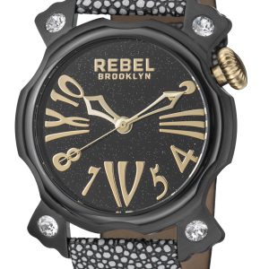 Rebel WoMens Coney Island Black Dial Graphite Leather Watch – One Size