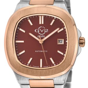 Gv2 Computerized Mens Potente Swiss Burgundy Dial 316L Stainless Metal Two toned IPRG Bracelet Watch – Silver – One Dimension