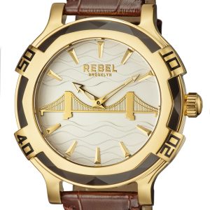 Rebel Mens Brooklyn Bridge Silver Dial Leather Watch – Brown – One Size