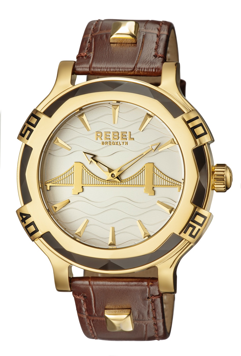 Rebel Mens Brooklyn Bridge Silver Dial Leather Watch - Brown - One Size