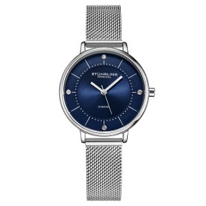 Stührling Womens Navy Blue and Silver Almasi Quartz 34mm – One Size