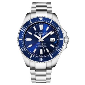 Stührling Mens Navy Blue Depthmaster Quartz 42mm – Silver – One Size