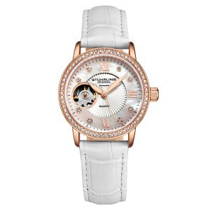 Stührling Womens White and Rose Gold Legacy Automatic 34mm – One Size