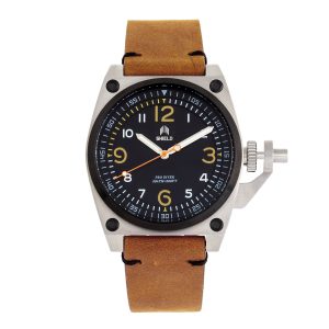 Shield Pascal Leather-Band Mens Diver Watch – Brown Stainless Steel – One Size