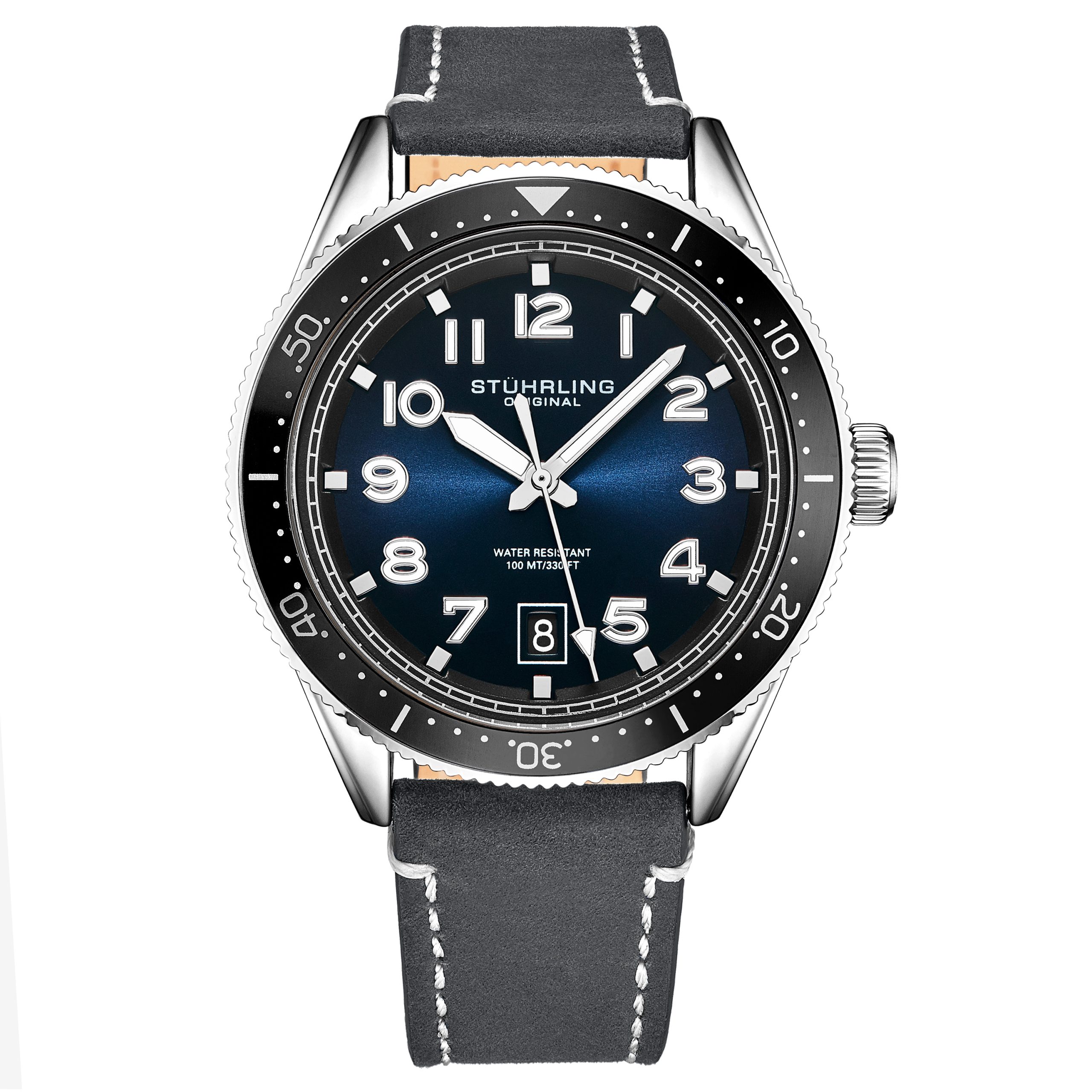 Stührling Mens Black and Blue Quartz 42mm - Silver - One Size