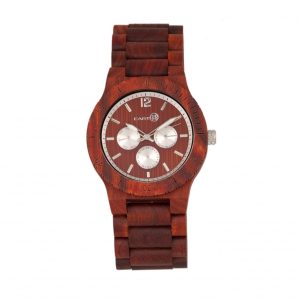 Earth Wood Mens Bonsai Bracelet Watch w/Day/Date – Red – One Size
