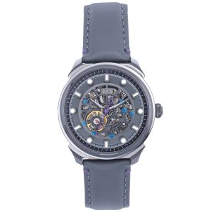 Reign Mens Weston Computerized Skeletonized Leather-based-Band Watch – Gray Stainless Metal – One Dimension