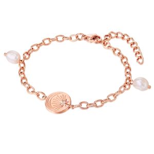 Valero Pearls Womens Bracelet chrome steel rose gold freshwater cultured pearl white preciosa – Measurement 20 cm