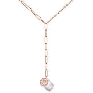 Valero Pearls Womens Necklace stainless steel rose gold freshwater cultured pearl white preciosa – Size 40cm