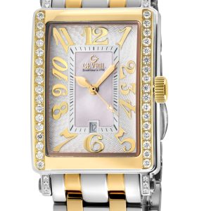 Gevril Ave of Americas Mini WoMens Swiss Quartz Two toned IPYG Stainless Metal Diamond Case, White MOP Dial Watch – Gold – One Dimension