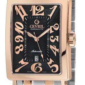 Gevril Mens Avenue of America’s 15202B Swiss Automatic Sellita SW200 Black Dial Two toned Stainlessl Steel Date Watch – Silver – One Size