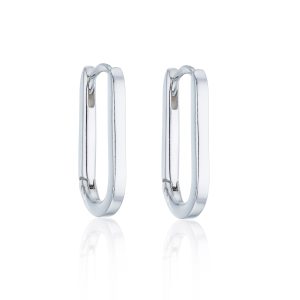 Silver Oblong Hoop Earrings