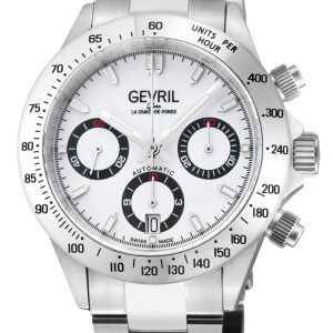Gevril Mens New Amsterdam 44606B Swiss Automatic ETA 7750 White Dial Special Edition Watch – Silver – One Size