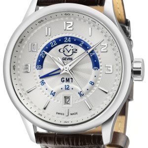 Gevril Womens GV2 Mens Giromondo Silver Dial Brown Calfskin Leather Watch – One Size