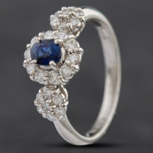 Pre-Owned Platinum 0.40ct Sapphire & 0.40ct Brilliant Cut Diamond Triple Cluster Ring 4336292