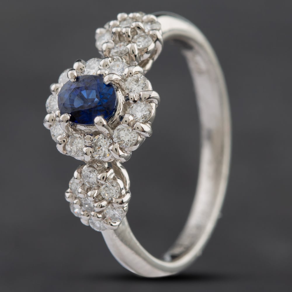 Pre-Owned Platinum 0.40ct Sapphire & 0.40ct Brilliant Cut Diamond Triple Cluster Ring 4336292