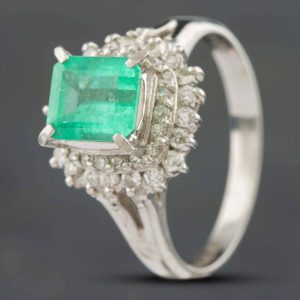 Pre-Owned Platinum 1.05ct Emerald & 0.35ct Brilliant Cut Diamond Cluster Ring 433715796