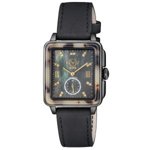 Gv2 9243 WoMens Bari Tortoise Swiss Quartz Diamond Watch – Black Leather – One Size