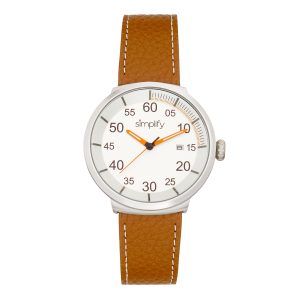 Simplify Unisex The 7100 Leather-Band Watch w/Date – Brown Stainless Steel – One Size