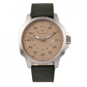 Elevon Mens Hughes Leather-Band Watch w/ Date – Green Stainless Steel – One Size