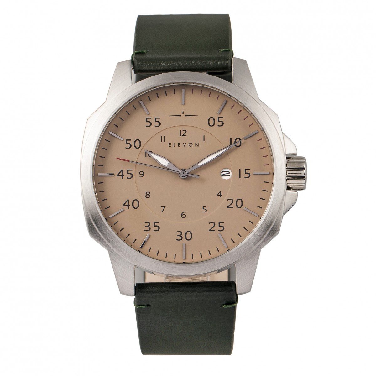 Elevon Mens Hughes Leather-Band Watch w/ Date - Green Stainless Steel - One Size