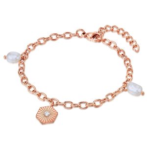 Valero Pearls Womens Bracelet chrome steel rose gold freshwater cultured pearl white preciosa – Measurement 20 cm