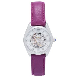 Empress Womens Magnolia Automatic MOP Skeleton Dial Leather-Band Watch – Purple Stainless Steel – One Size