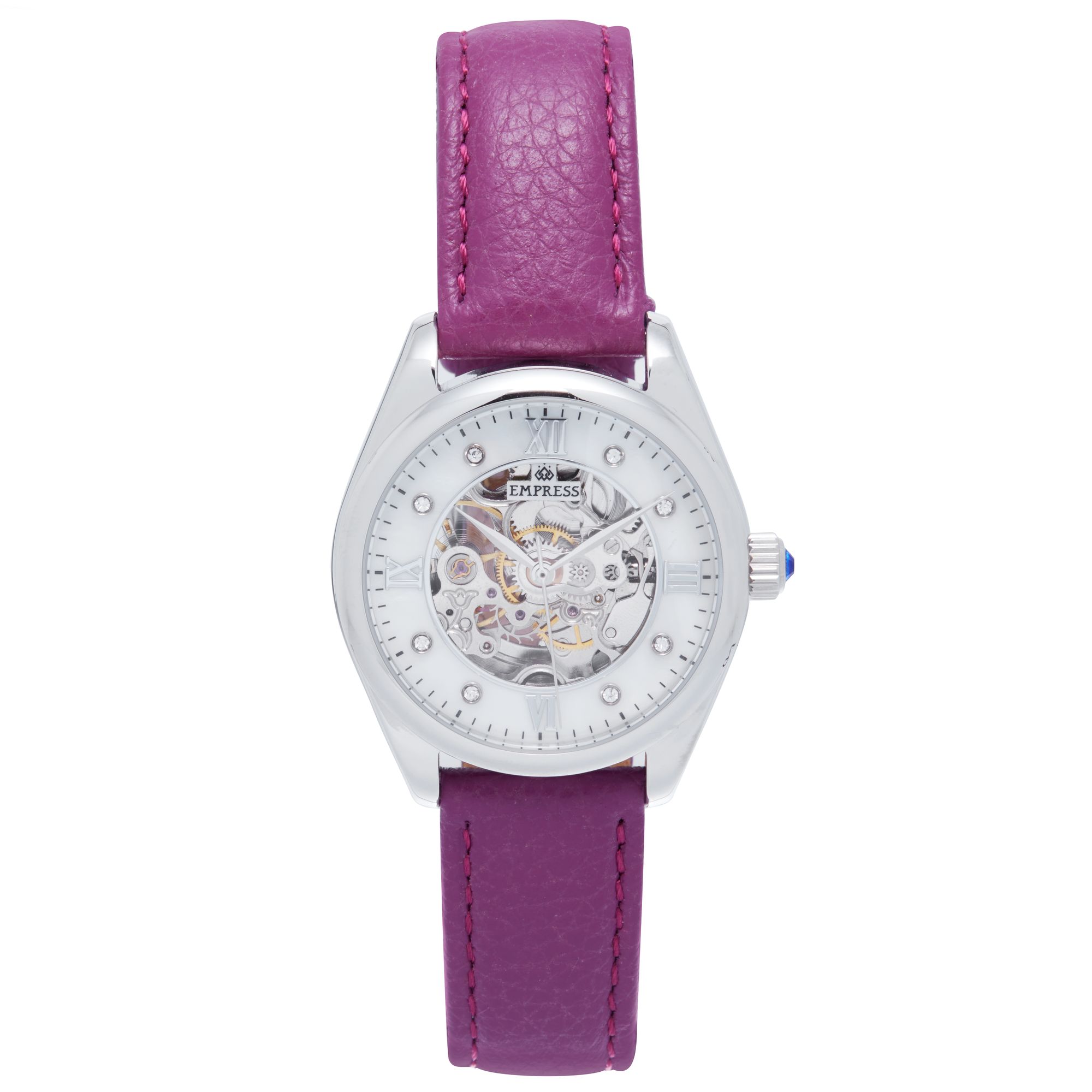 Empress Womens Magnolia Automatic MOP Skeleton Dial Leather-Band Watch - Purple Stainless Steel - One Size