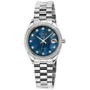 Gv2 Womens Turin Diamond 12429B Blue MOP Dial Swiss Quartz Watch – Silver Stainless Steel – One Size