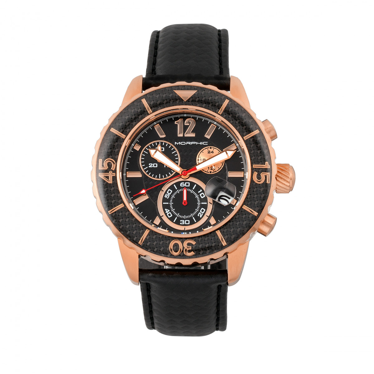 Morphic Mens M51 Series Chronograph Leather-Band Watch w/Date - Rose Gold Stainless Steel - One Size