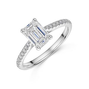 Platinum Lab Grown 1.50ct Emerald Diamond Solitaire With Diamond Shoulders 1.75tw
