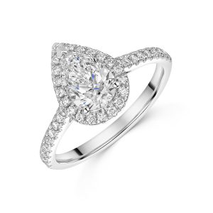Platinum Lab Grown 1.00ct pear Diamond Halo and Shoulders 1.25tw