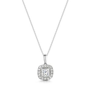 Platinum Lab Grown 1ct Princess Minimize Diamond Halo Pendent