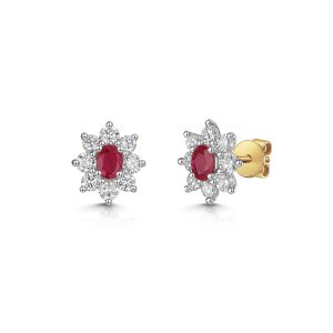 9ct Yellow Gold 1.50ct Oval Ruby and Lab Grown Diamond Earrings