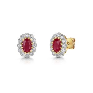 9ct Yellow Gold 0.23ct Oval Reduce Ruby with Lab Grown Diamond Halo Earrings