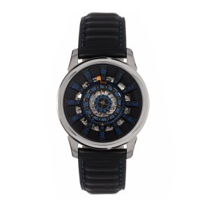 Reign Mens Monterey Skeletonized Leather-based-Band Watch – Black Stainless Metal – One Dimension