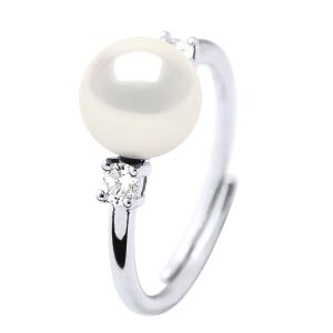 Diadema Womens – Ring – Real Freshwater Pearls – White Silver – One Size