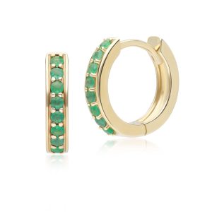 Vintage Emerald Huggie Hoop Earrings in 9ct Yellow Gold