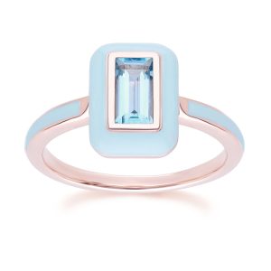 Siberian Waltz Blue Teeth & Swiss Blue Topaz Ring In 18ct Rose Gold Plated Sterling Silver